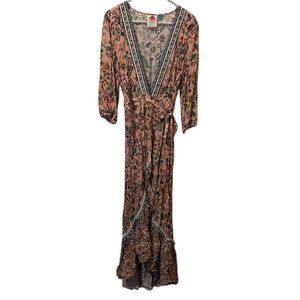 Farm Rio Anthropologie Women’s Size S Clara Wrap Ruffle Maxi Dress Floral boho